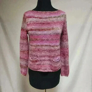 Leo & Nicole PS Multi-Colored Strie Sweater Long Sleeve Boat Neck‎ Front Pockets
